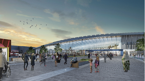 An artist's impression of Old Oak Common station on completion.