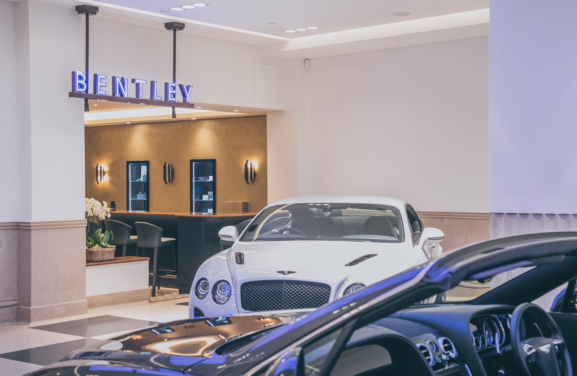 A leather trimmed bar and a private commissioning suite among new elements at Bentley's Mayfair showroom