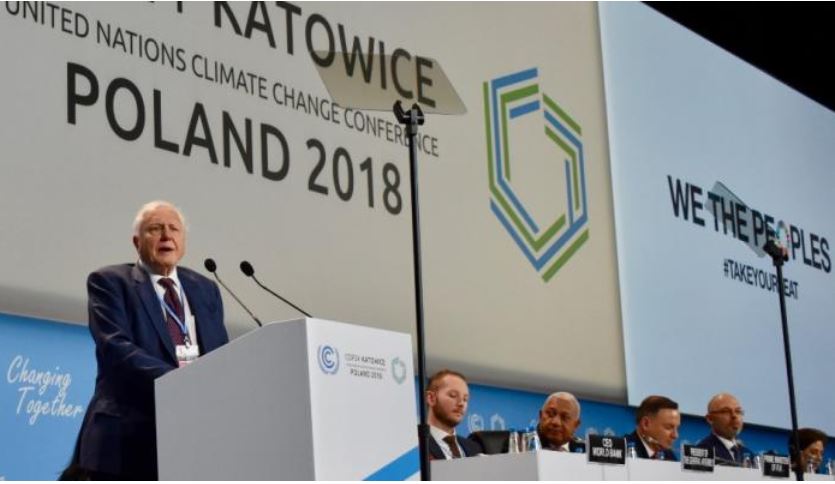 Sir David Attenborough spoke at the United Nations Climate Change Conference in Katowice, Poland on December 3