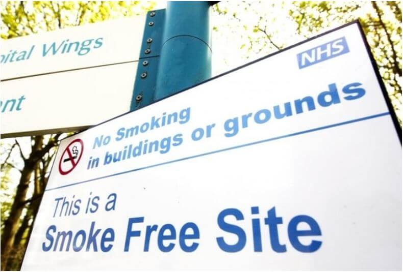 A survey has found that more than two-thirds of NHS acute trusts in England now prohibit smoking on site