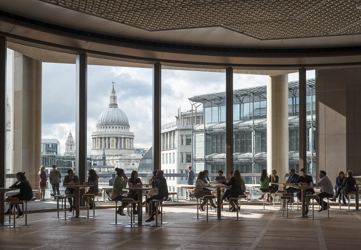 The expansive, double-height pantry overlooking St Paul's Cathedral is the heart of the building