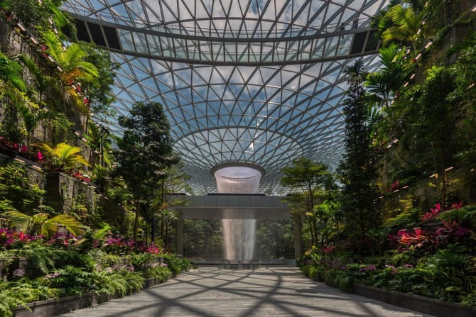 The world's largest indoor waterfall at Jewel Changi Airport.