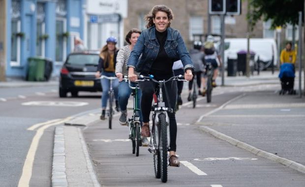 Cyclists on segregated section of St Leonards Street, Edinburgh. Image credit: Tony Marsh.