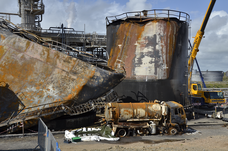 Two images from the Pembrokeshire oil refinery site where four people were killed and one seriously injured as the result of an explosion.