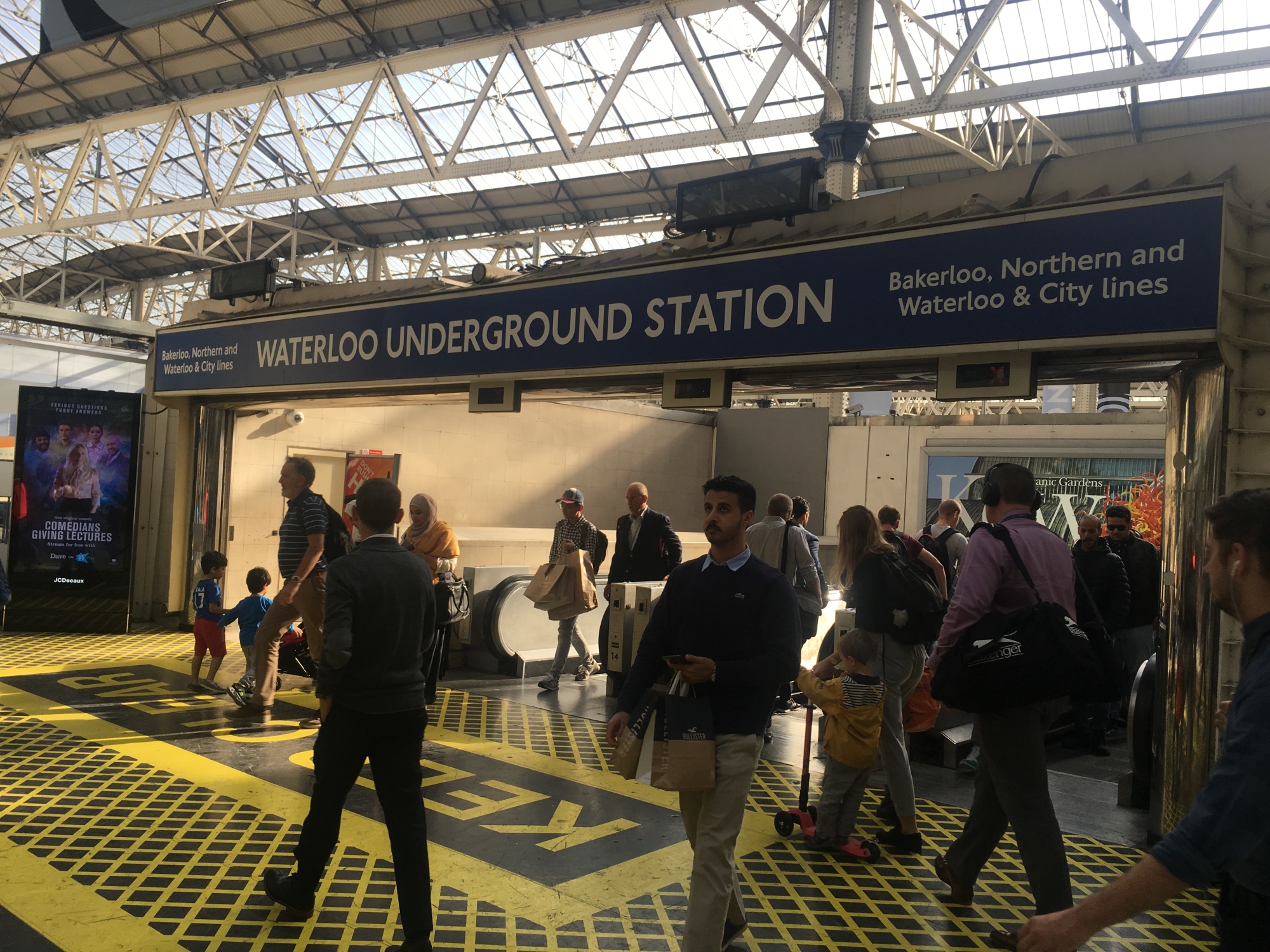 People exiting Waterloo Underground Station in to the Mainline Station at evening rush hour on the day of the tragic accident